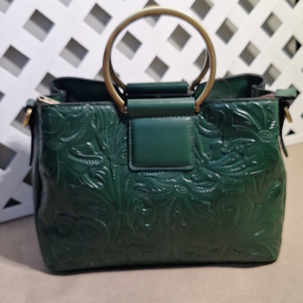 NWT Patricia Nash Empoli Burnished Tooled Leather Green Satchel Crossbody Bag - Picture 4 of 10